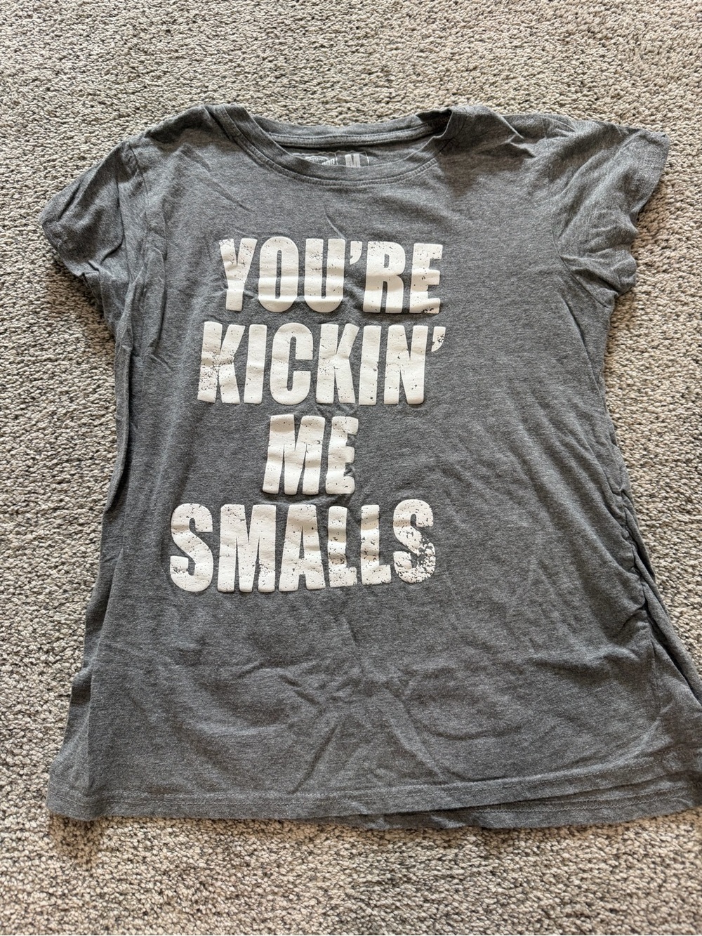 Amazon Gray Graphic Tee with White Text - "YOU'RE KICKIN' ME SMALLS"